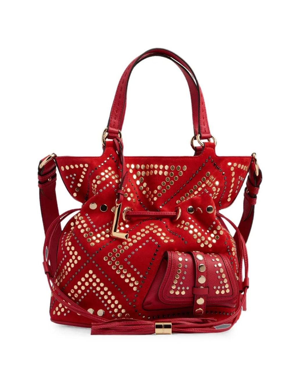 Lancel Red Medium Premier Flirt Stud-Embellished Bucket Bag