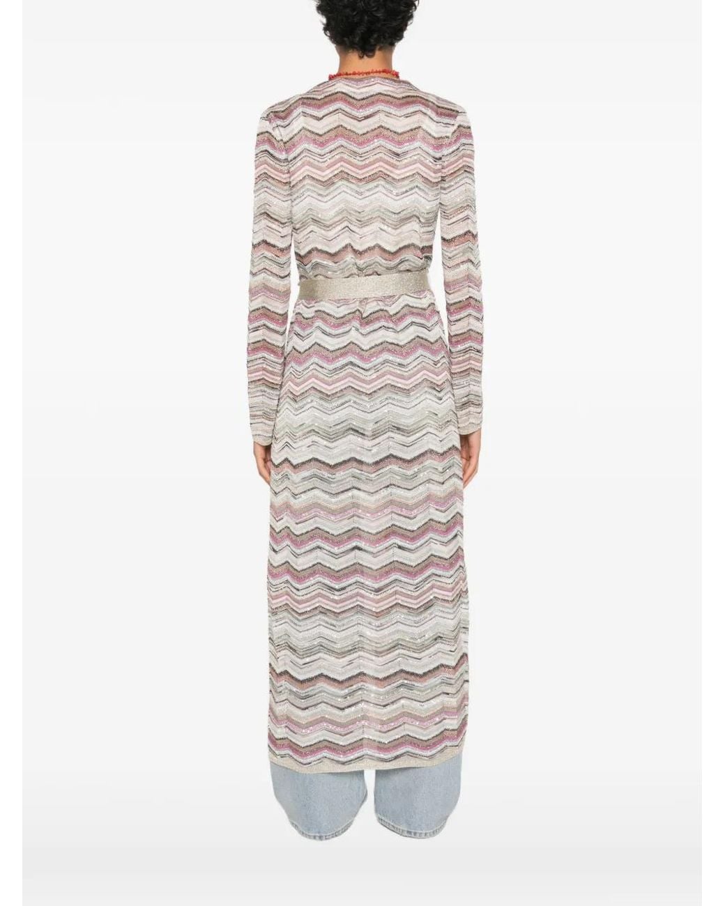 Missoni White Zigzag-Knit Belted Cardigan