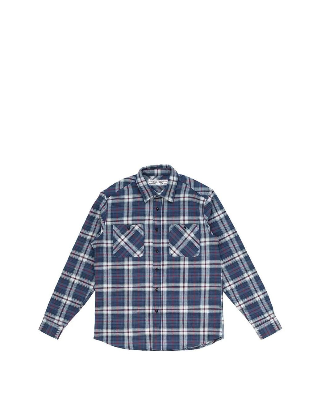 HTC Blue Check Cotton-Flannel Shirt for men