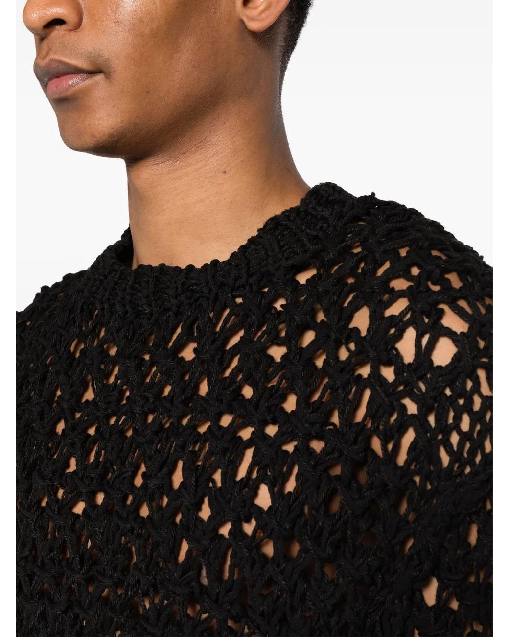 Junya Watanabe Black Open-Knit Linen-Blend Jumper for men