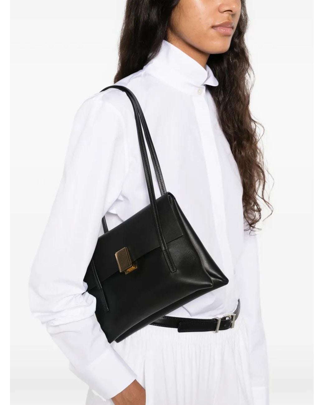 Khaite White Small Blake Leather Shoulder Bag