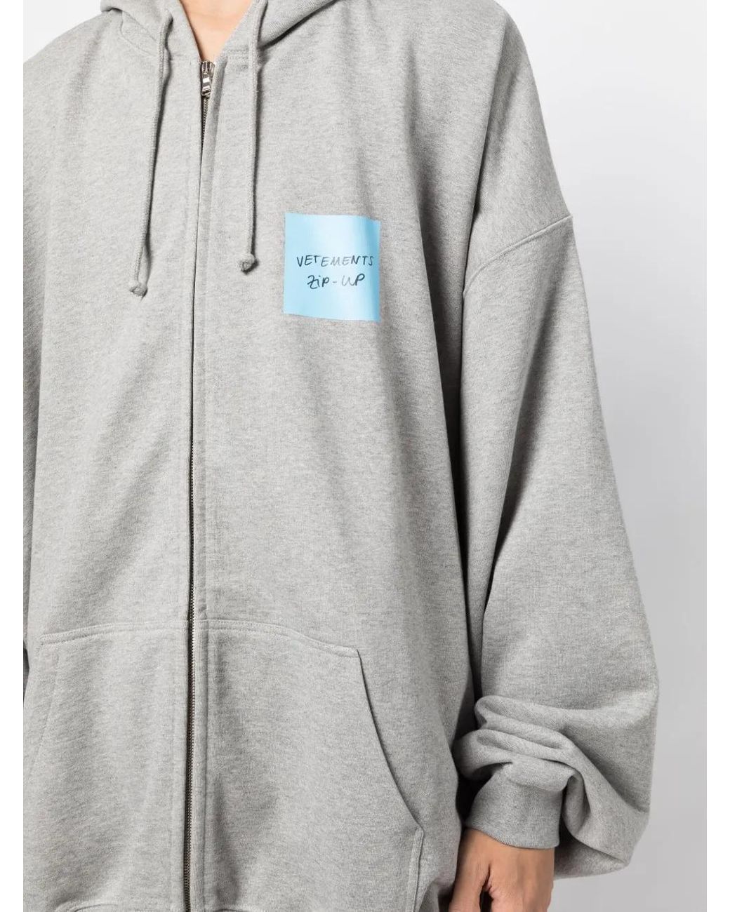 Vetements Gray Logo-Print Zip-Up Hoodie for men