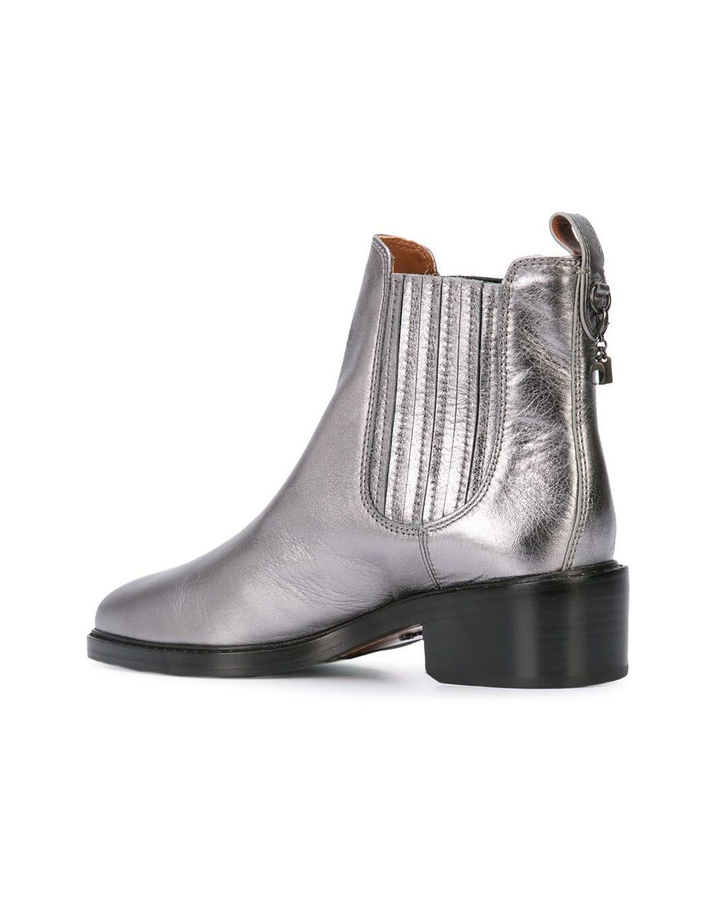 COACH Bowery Chelsea Block Heel Ankle Boots in Metallic Lyst