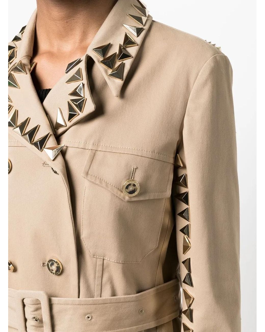 Philipp Plein Natural Studded Belted Trench Coat