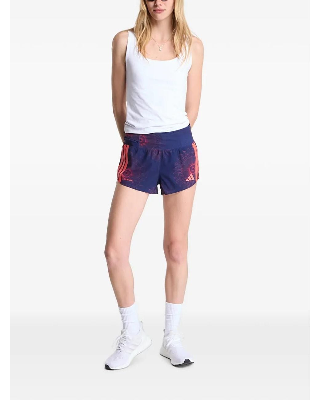Adidas Blue Short Adizero Labrum À Fleurs