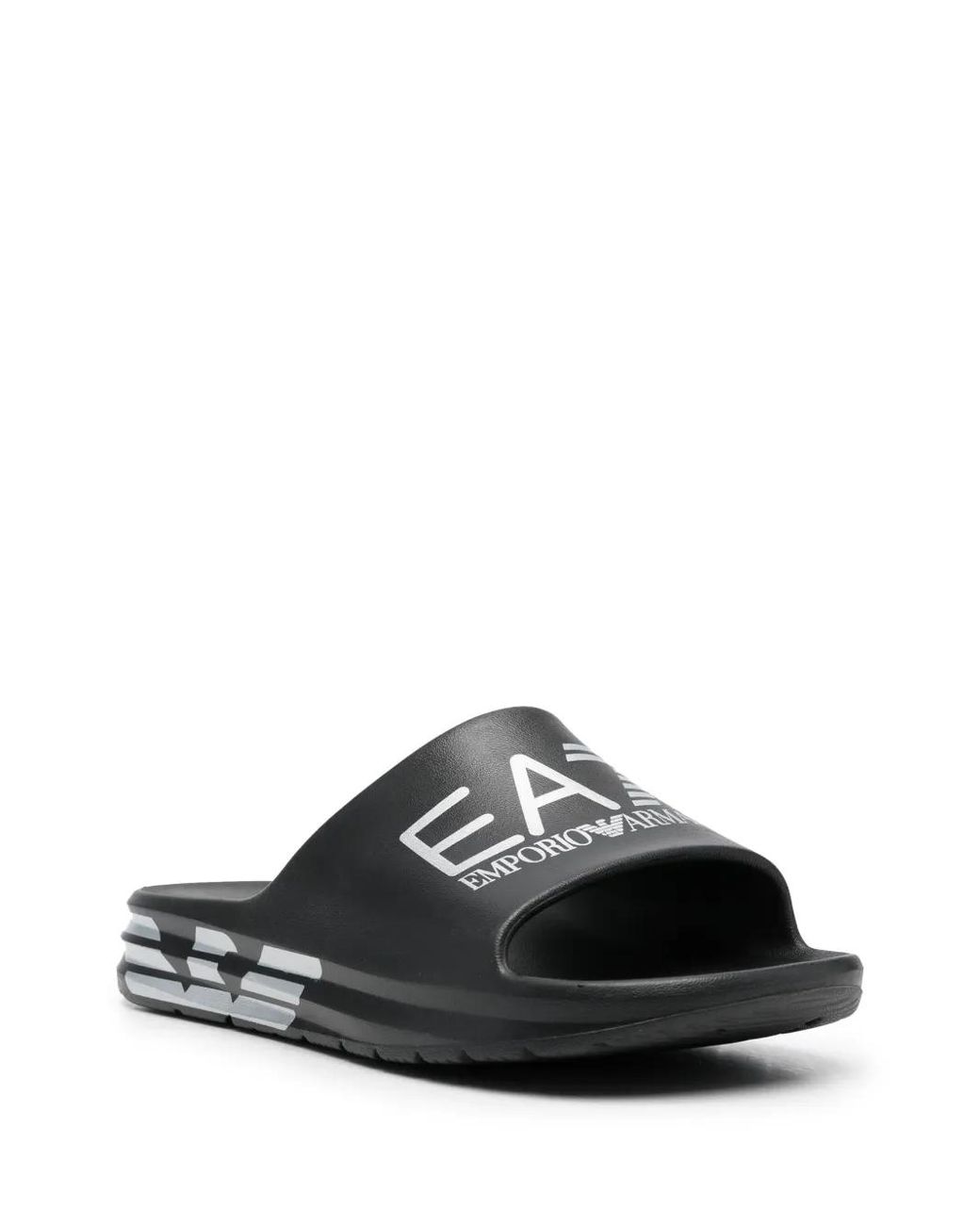 EA7 Black Logo-Print Slip-On Slides for men
