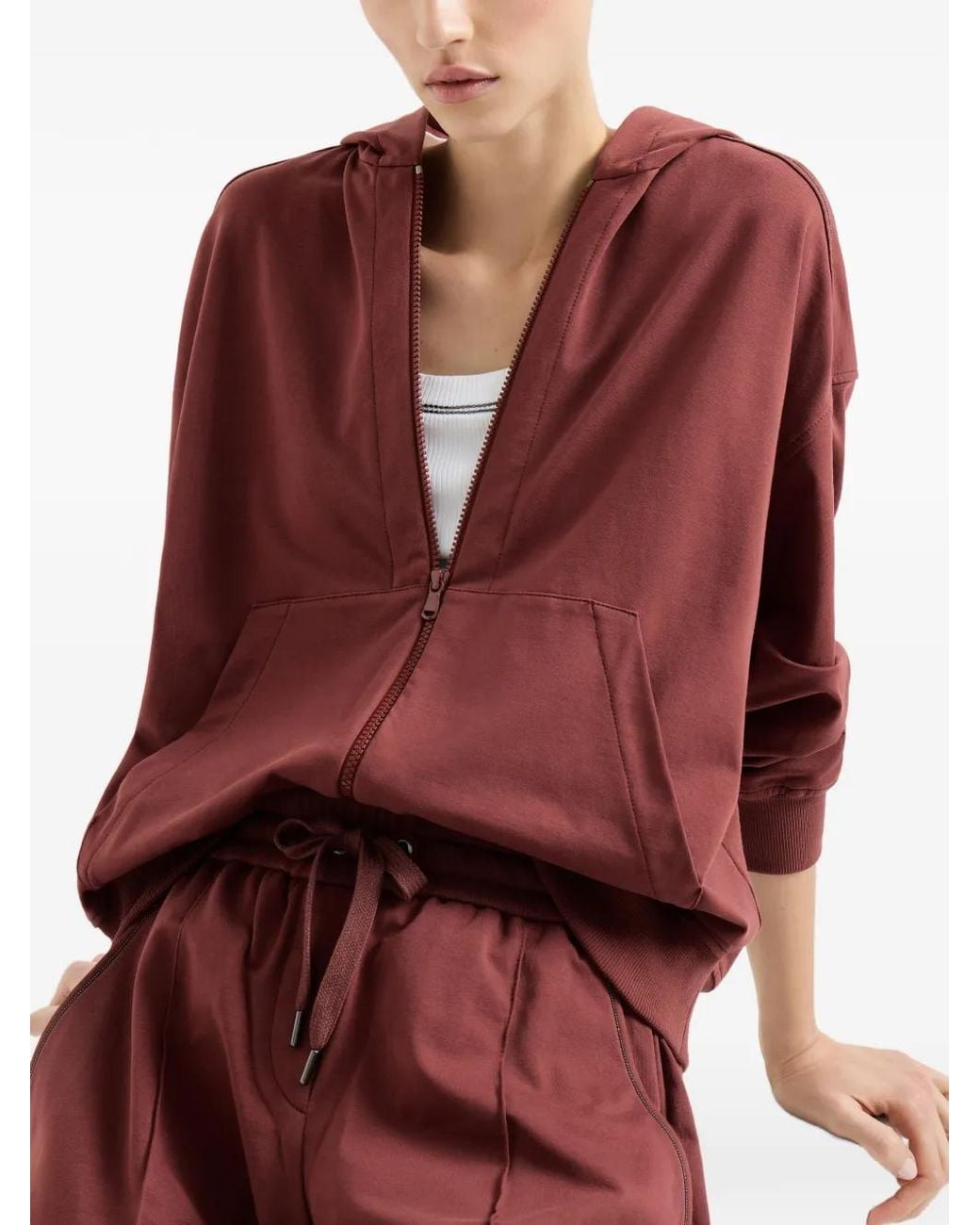 Brunello Cucinelli Red Zip Hooded Jacket
