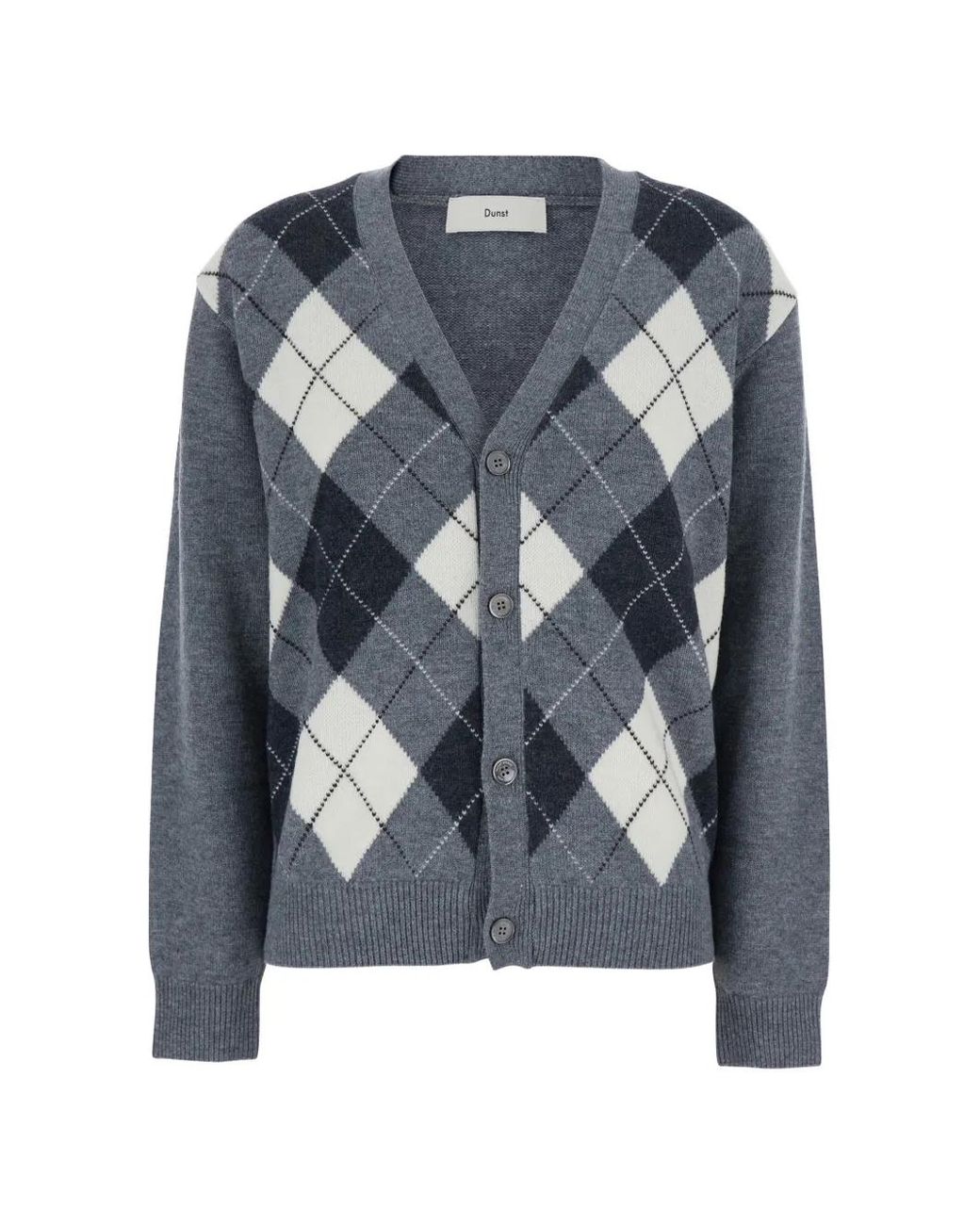 DUNST Blue Argyle-Pattern Wool Cardigan