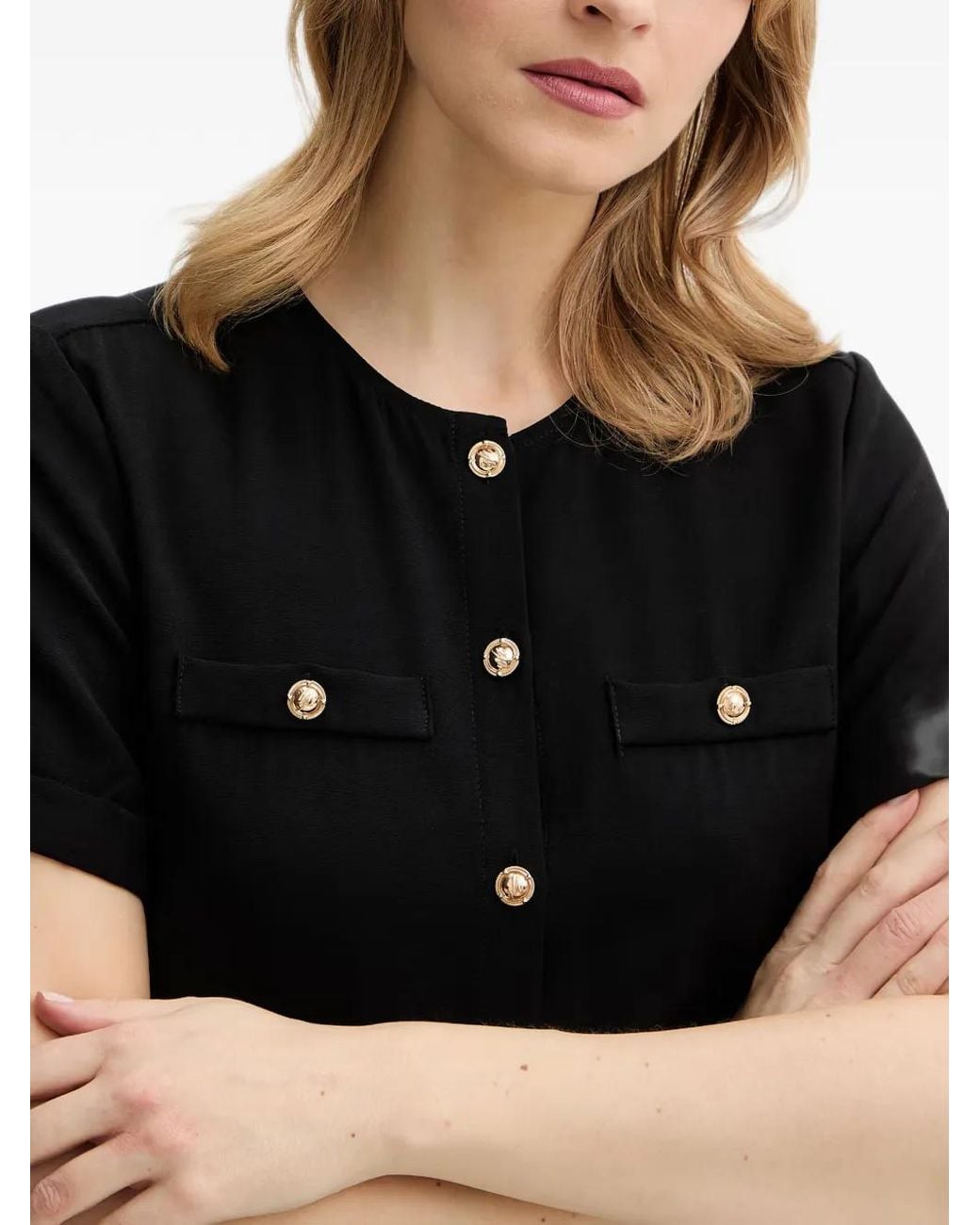 Silvian Heach Black Robe Plissée À Détail De Foulard