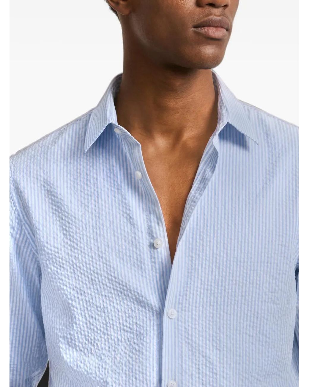 Orlebar Brown Blue Justin Seersucker-Stripe Shirt for men