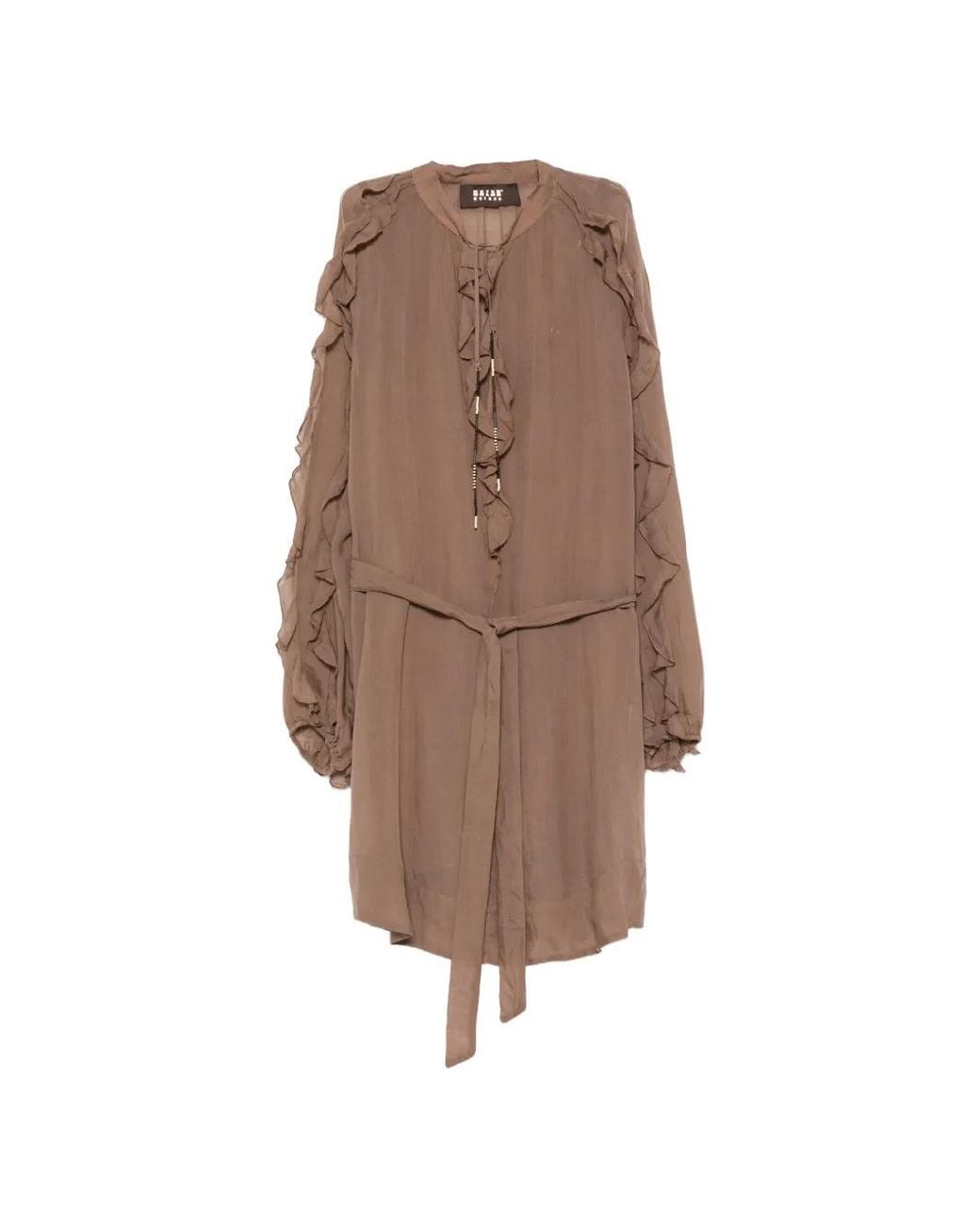 Bazar Deluxe Brown Ruffled Belted Dress