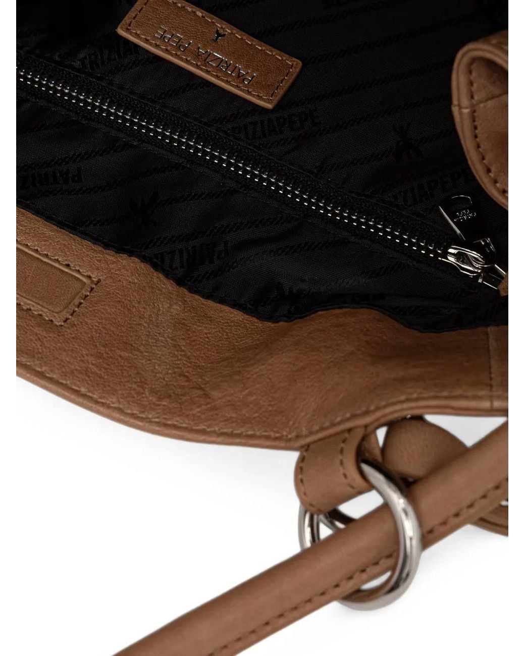 Patrizia Pepe Brown Logo-Print Calf Leather Tote Bag