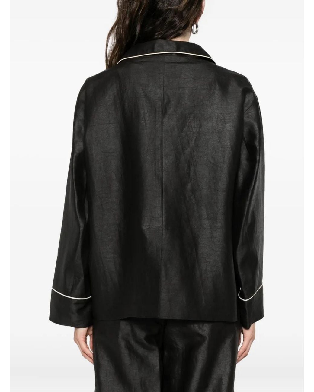 SOH Black Piped-Detail Buttoned Shirt