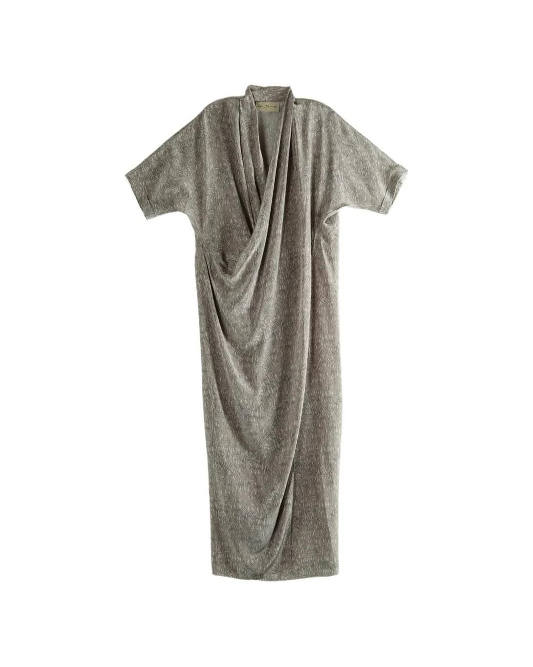 Cortana Gray Draped V-Neck Dress