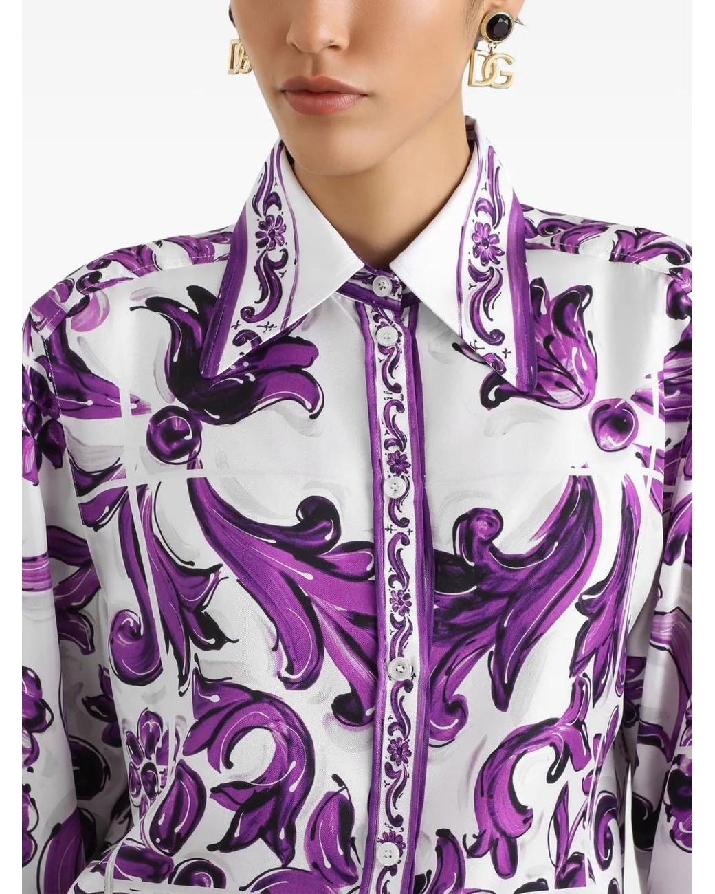 Majolica-Print Silk Twill Shirt Dolce & Gabbana en coloris Purple