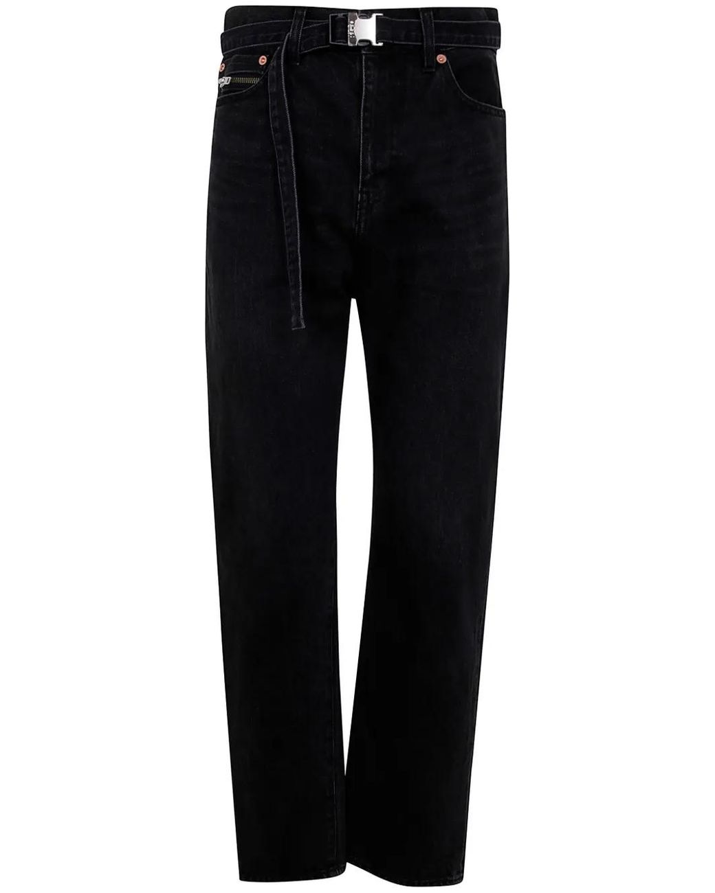 Sacai Black Belted Straight Jeans