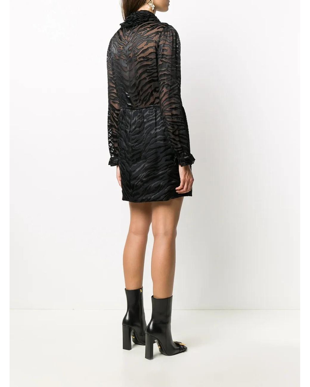Saint Laurent Black Zebra Print Sheer Dress