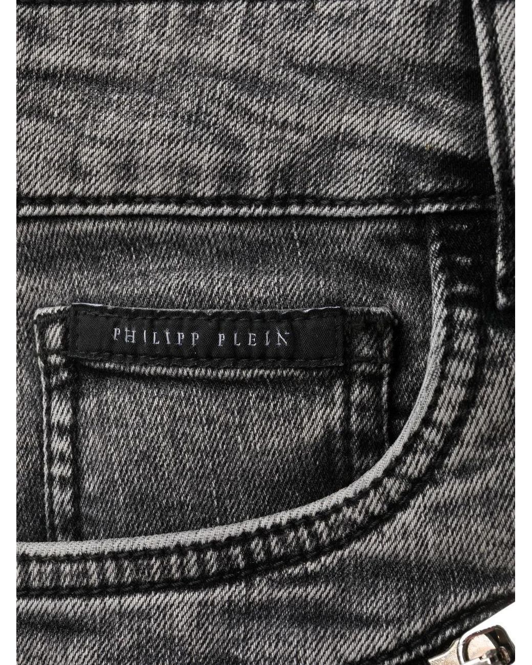 Philipp Plein Gray Bike Low-Rise Skinny Jeans