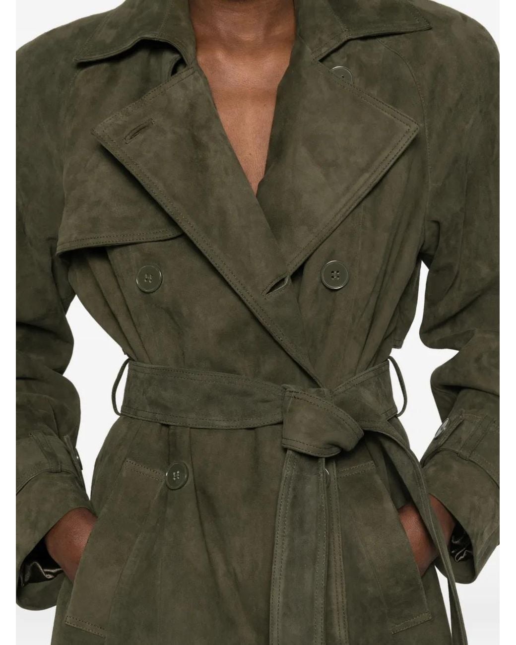DUCIE Green Corrin Double-Breasted Trench Coat