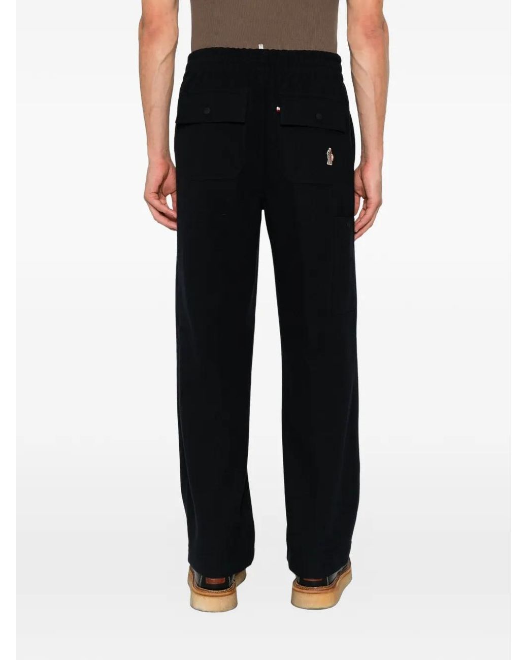 Moncler Black Logo-Patch Straight-Leg Trousers for men