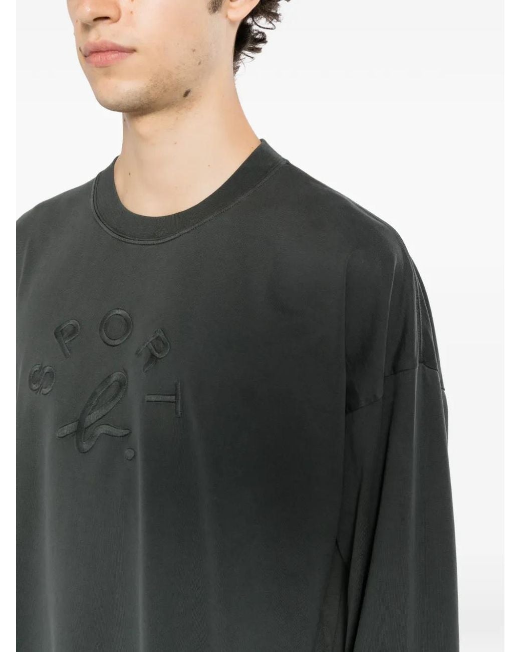 SPORT b. by agnès b. Green Logo-Embroidered Long-Sleeve T-Shirt for men