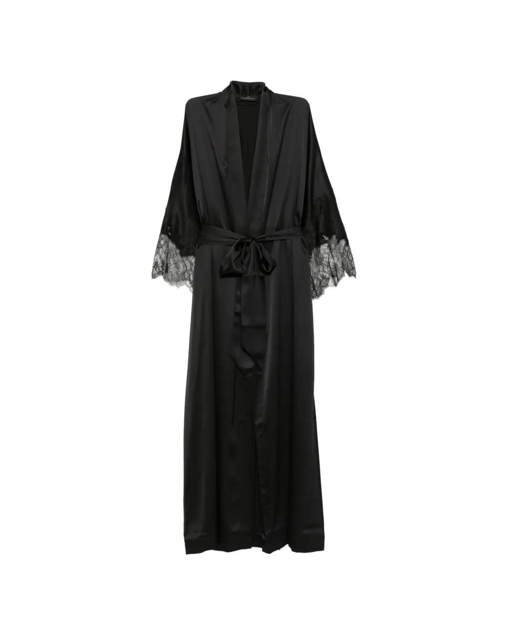 Carine Gilson Black Lace-Trimmed Silk Kimono