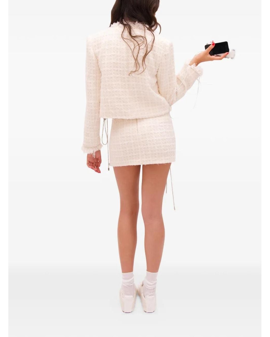 Area White Tweed-Texture Mini Skirt