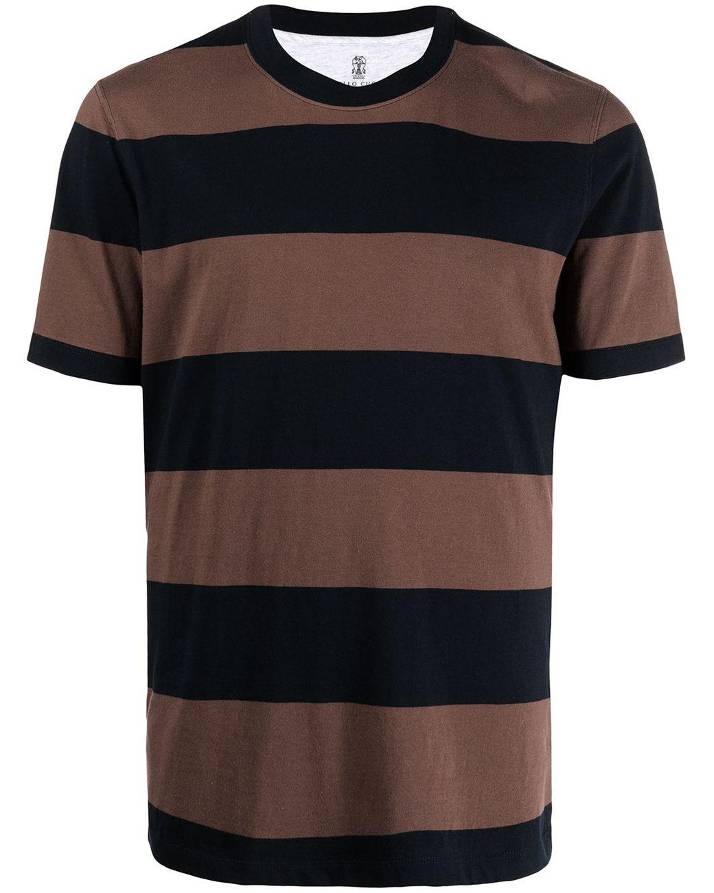 Brunello Cucinelli Striped Cotton T-shirt in Brown for Men - Lyst