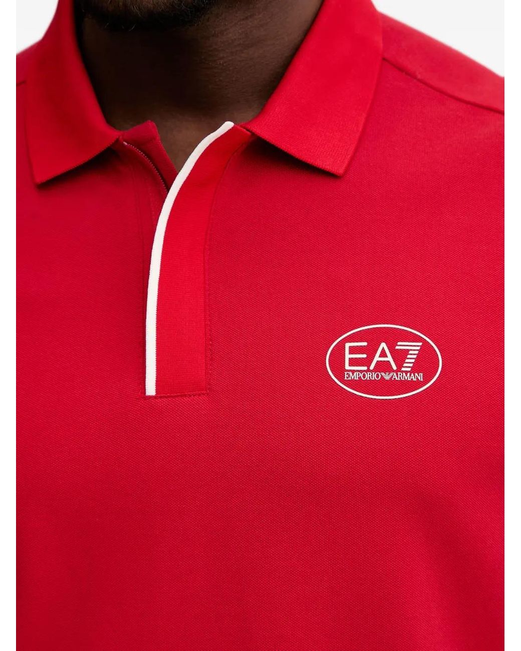 EA7 Red Logo-Patch Polo Shirt for men