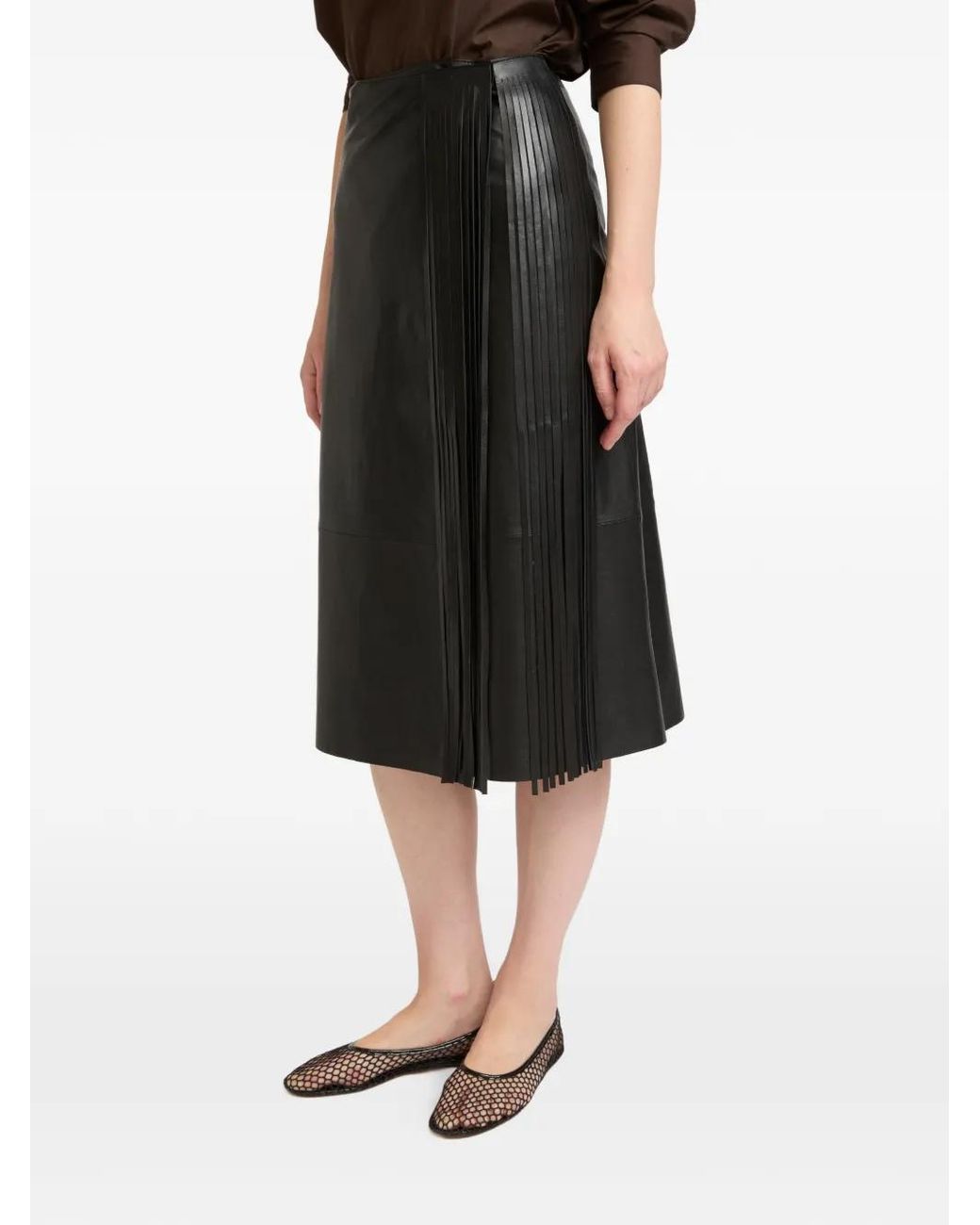 Yves Salomon Black Fringed Leather Wrap Skirt