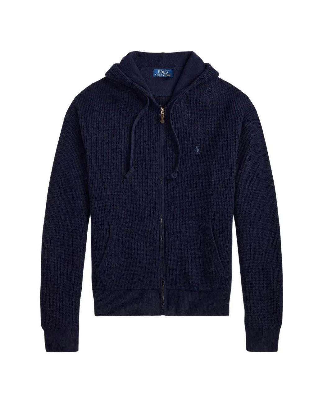 Polo Ralph Lauren Blue Waffle-Knit Wool-Cotton Hooded Sweater for men
