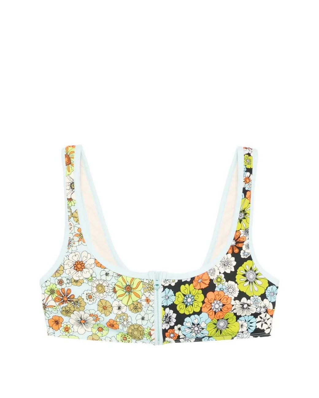 ALÉMAIS Metallic Blossom Zip Scoop Bikini Top