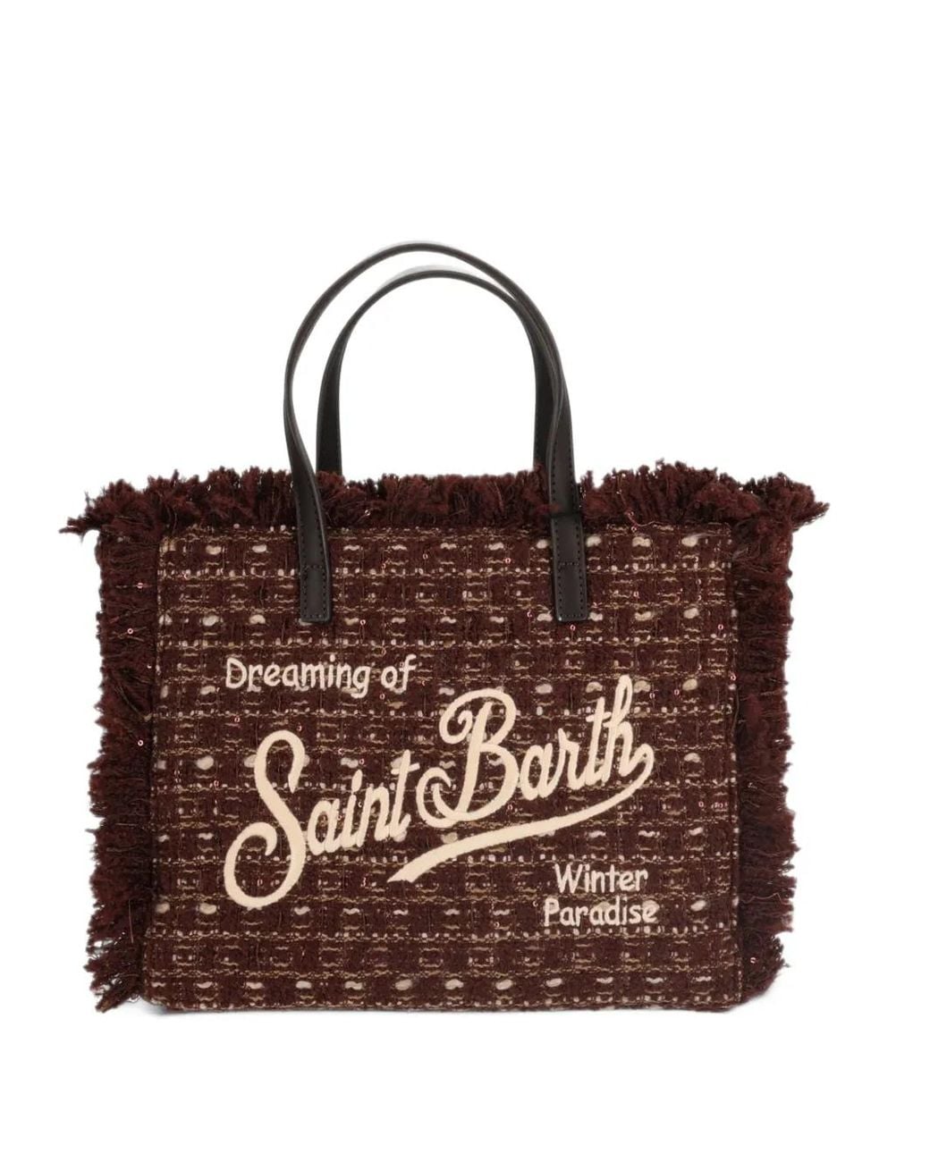 Mc2 Saint Barth Brown Colette Frayed Tweed Tote Bag
