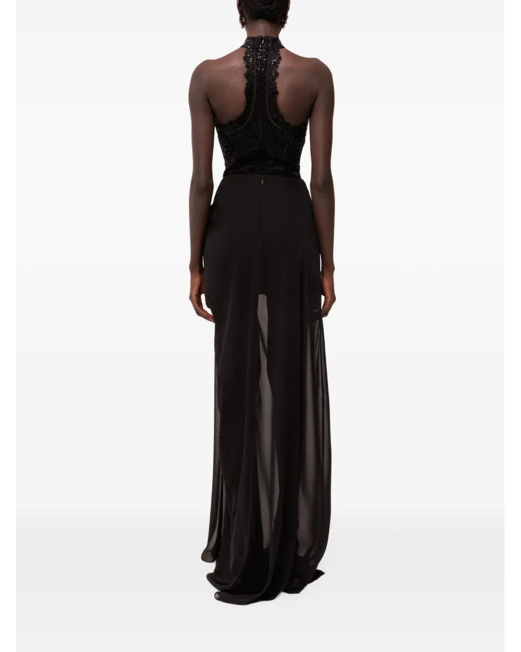 Nissa Black Sequin Lace Bodysuit
