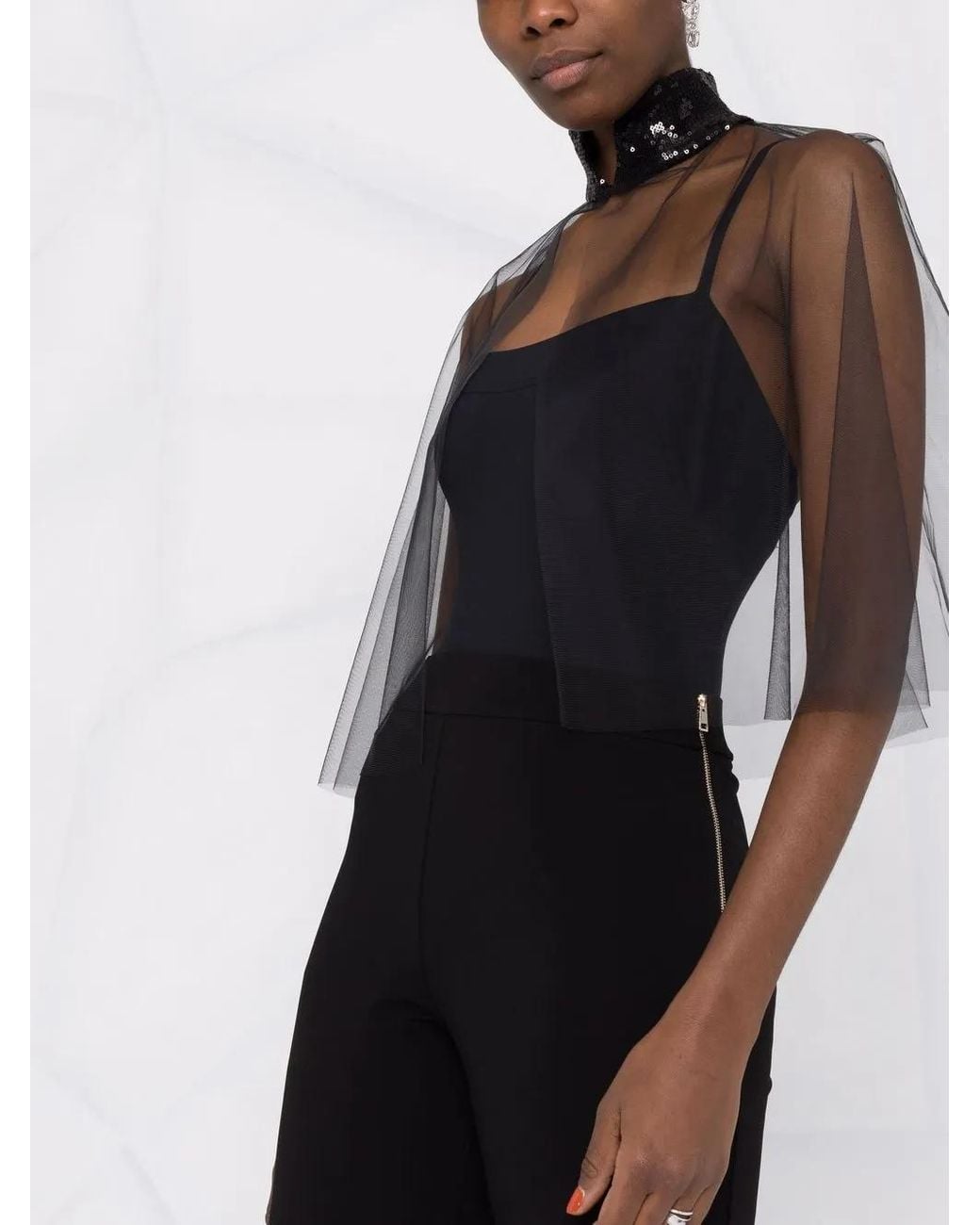 Atu Body Couture Gray Sequin-Embellished Sheer Top