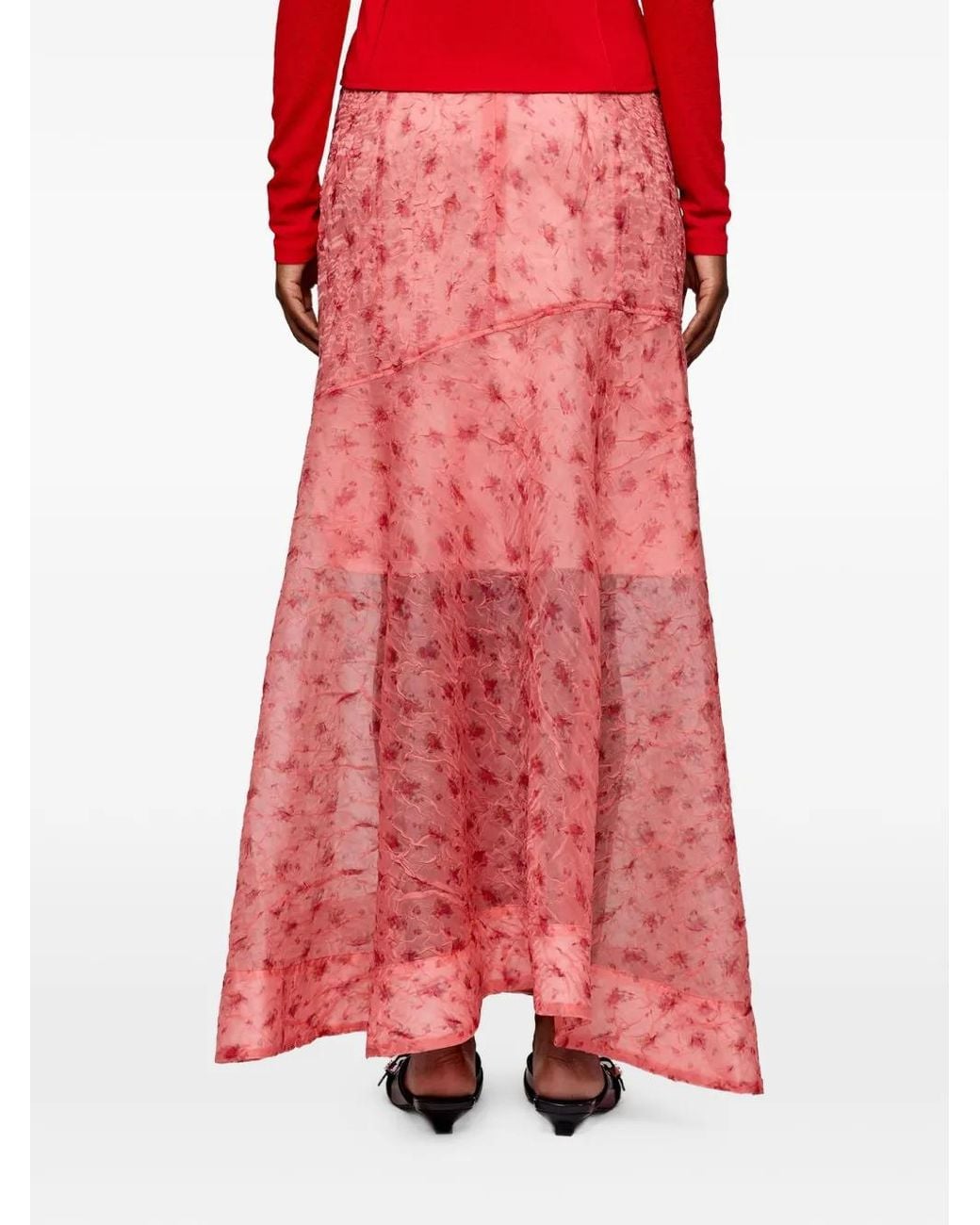 Ganni Pink Jupe Mi-Longue À Fleurs