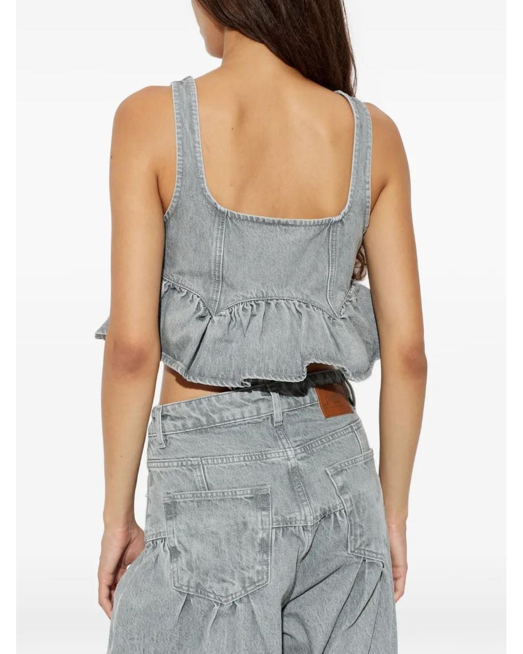 Ganni Gray Ruffled Peplum Blouse