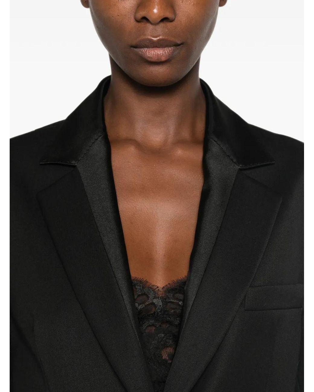Tela Black Satin-Trim Single-Breasted Blazer