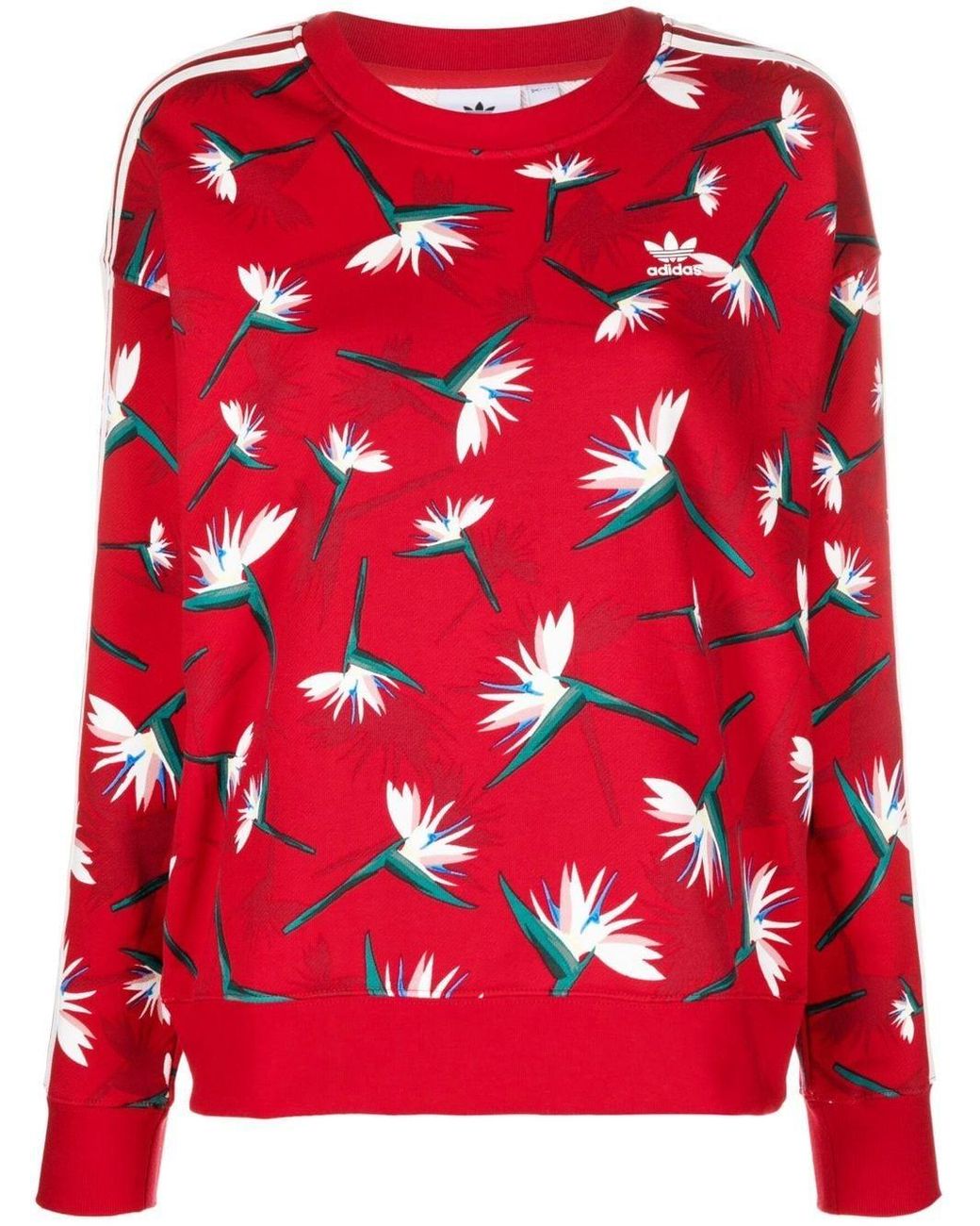 adidas Floral-print 3-stripes Sweatshirt in Red | Lyst Canada
