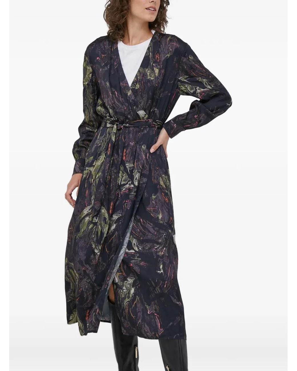 Mos Mosh Blue Belted Printed Midi Dress