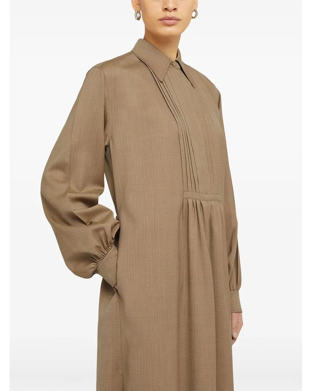 Jil Sander Natural Straight-Point Collar Wool Dress