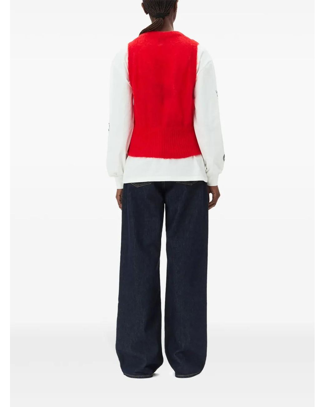 Ganni Red Bow Detailing Sleeveless Vest