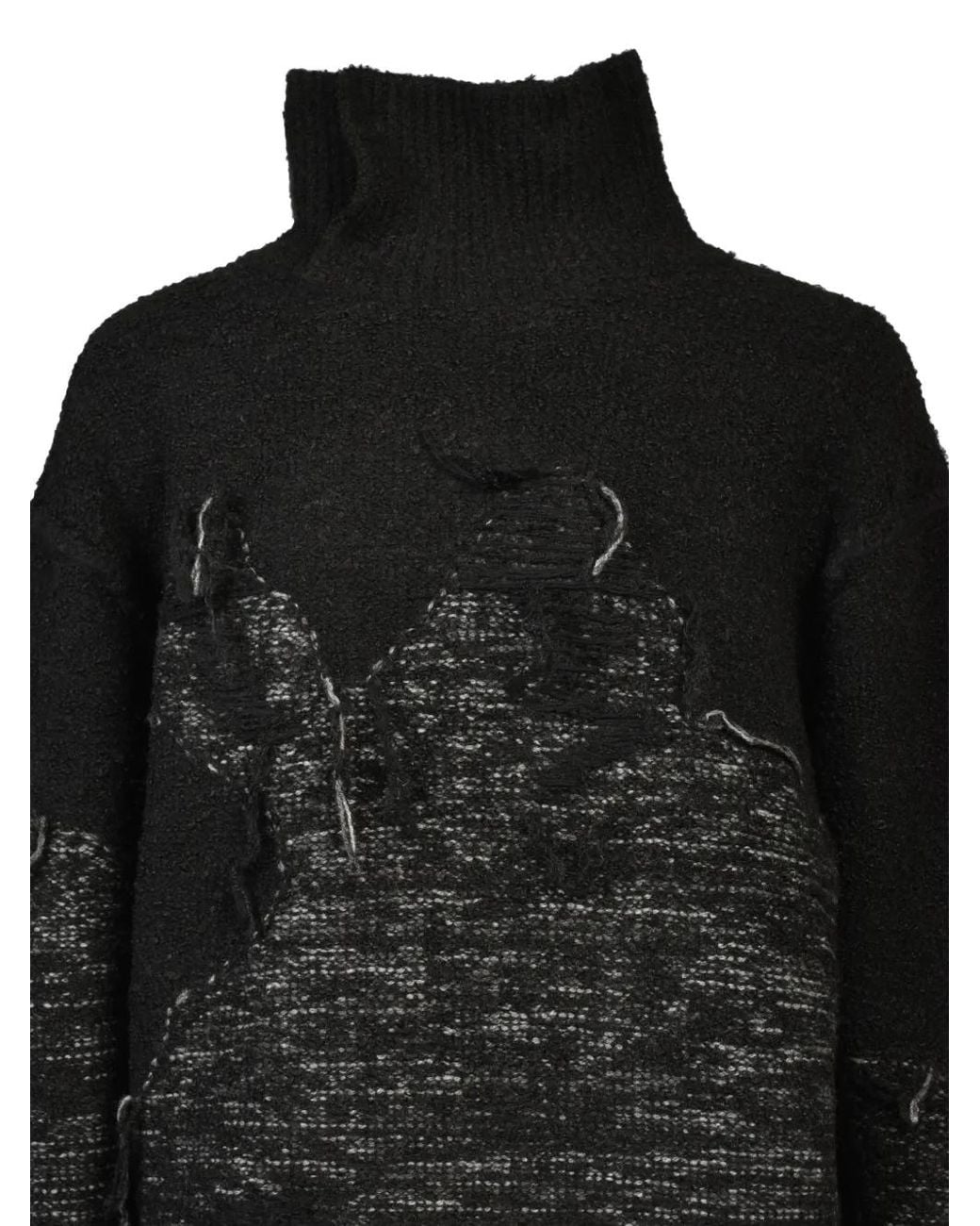 D HYGEN Black Intarsia-Knit Distressed Sweater for men