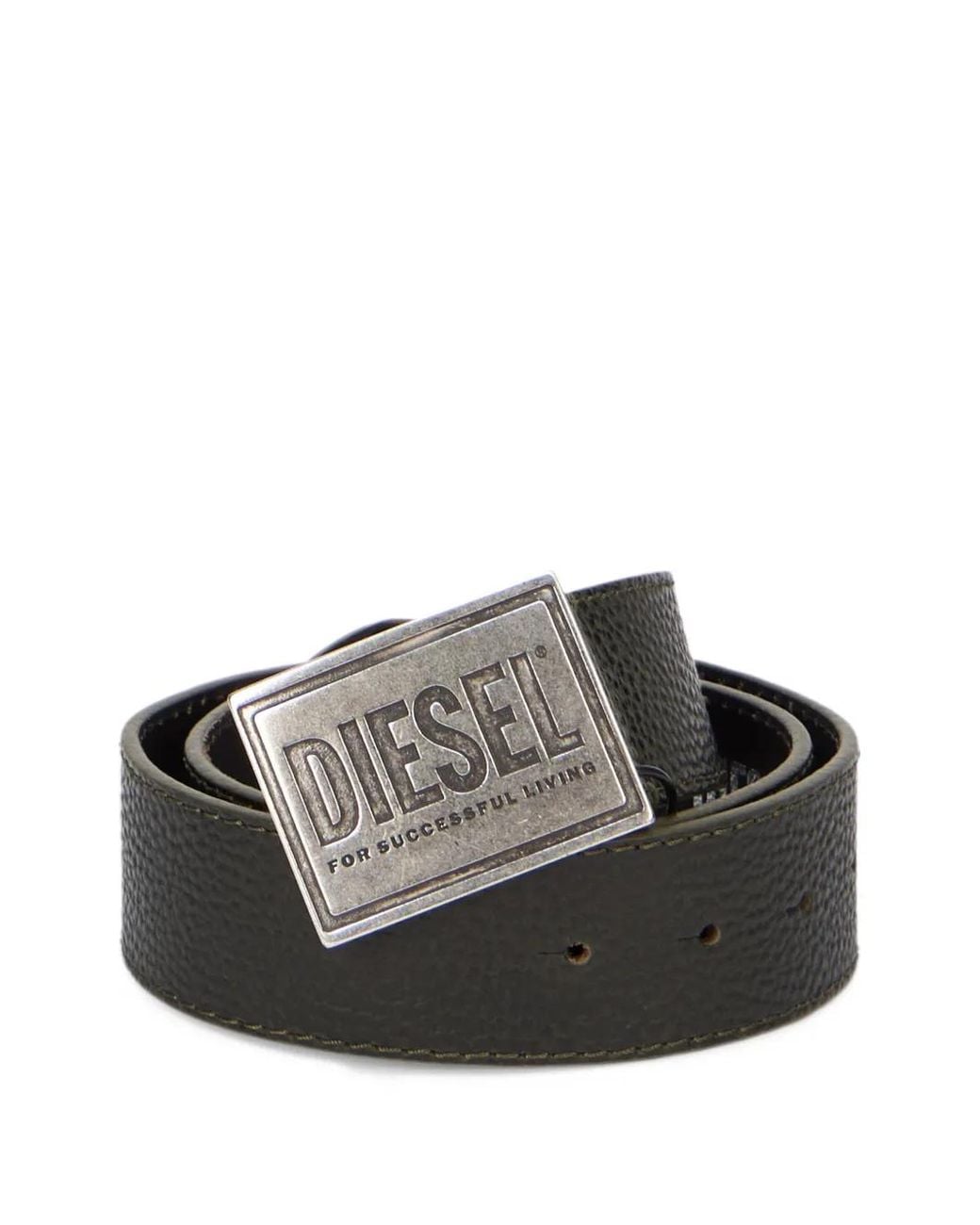 DIESEL Black Logo-Plaque Pebbled Leather Belt for men