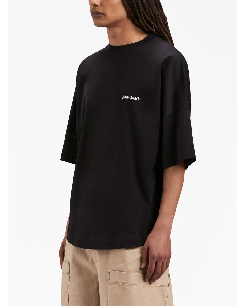 Palm Angels Black Logo-embroidered Cotton T-shirt for men