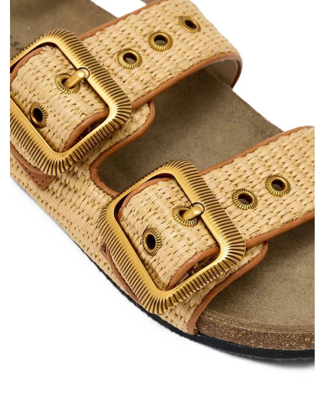 AllSaints Metallic Staffa Raffia Buckle Sandals