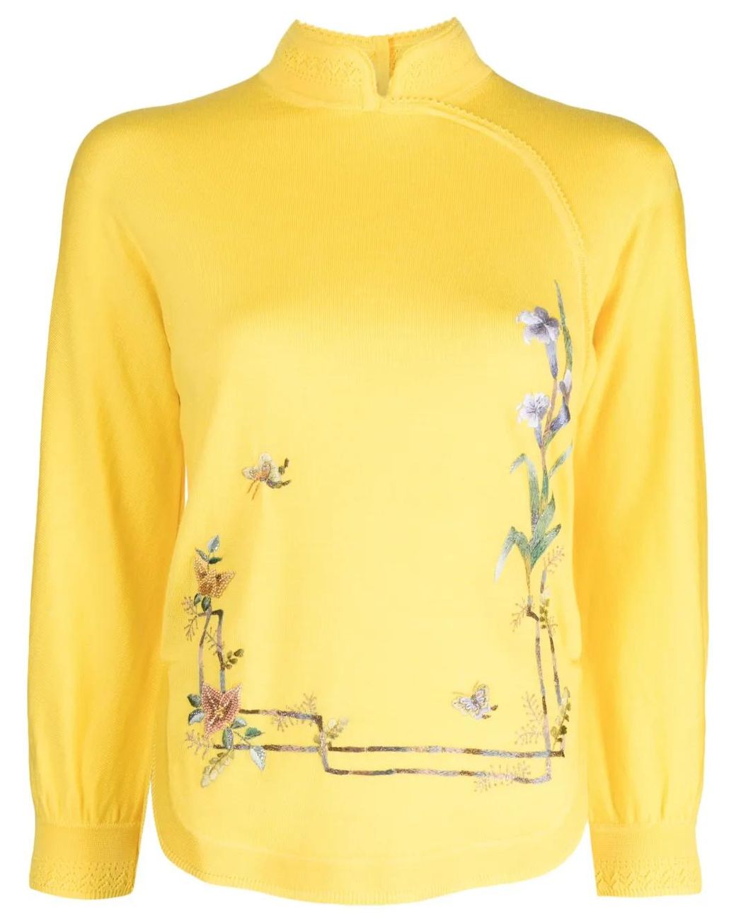 Shiatzy Chen Yellow Renascent Collection Floral-Print Jumper