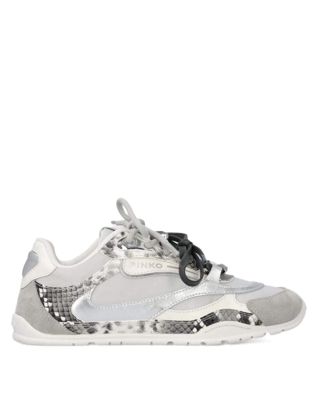 Pinko White Mesh And Leather Sneakers With Python Print