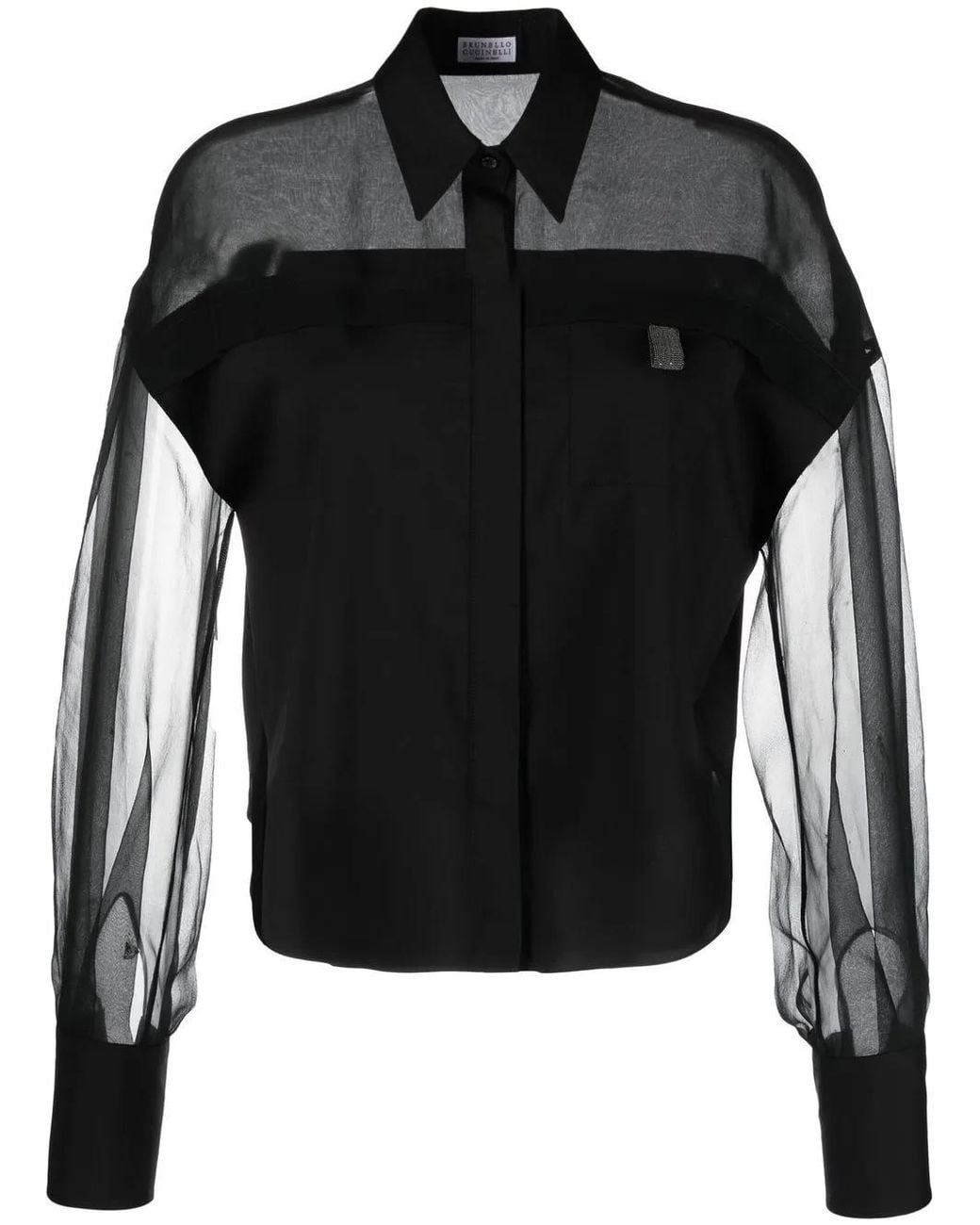 Brunello Cucinelli Black Semi-Sheer Long-Sleeve Shirt