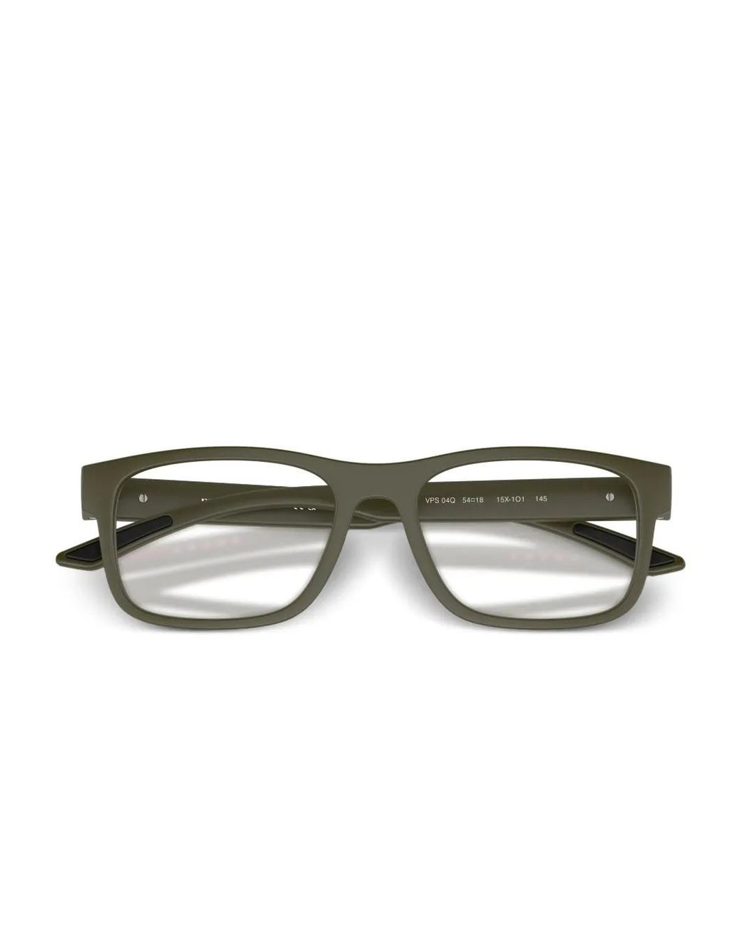 Prada Linea Rossa Green Rectangle-Frame Glasses for men